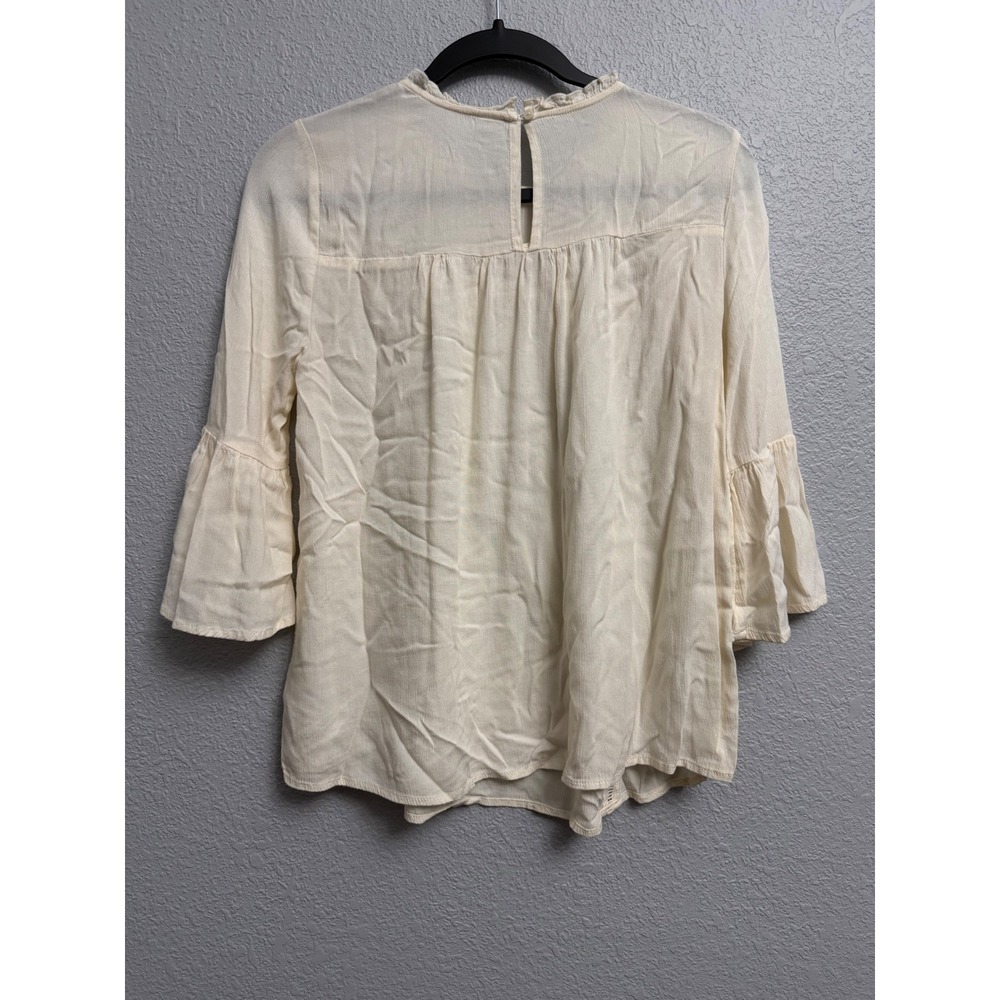Old Navy Womens XS Cream Crochet Lace Boho Peasant Blouse Bell Sleeve Off White - Picture 6 of 7
